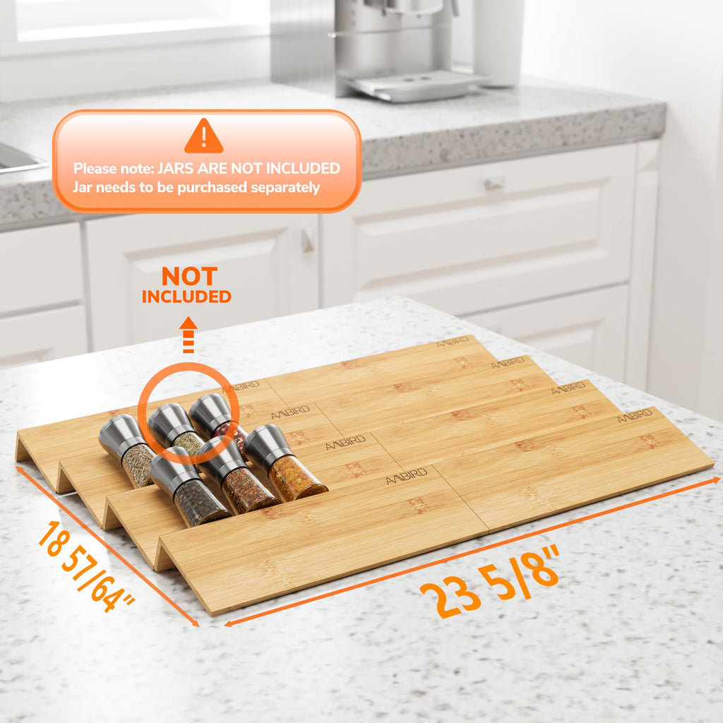 Bamboo Spice Drawer Organizer with Non-slip Mat,4 Tier - 2 Set Jar Spice Rack Tray From 12''to 24'',Hold up 48 Jars
