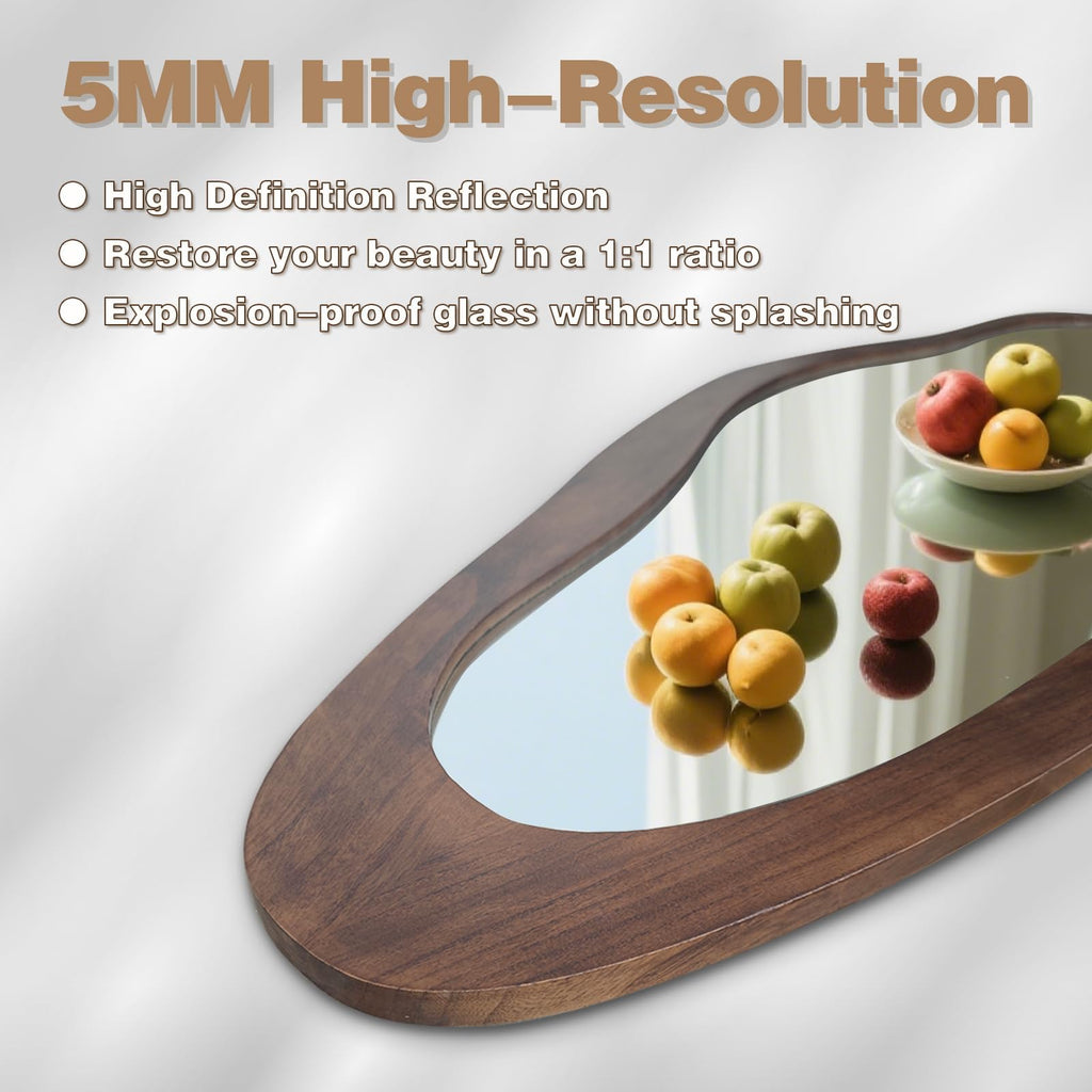 Irregular Full Length Mirror, 67"x24" Wood Floor Mirror Grain Brown
