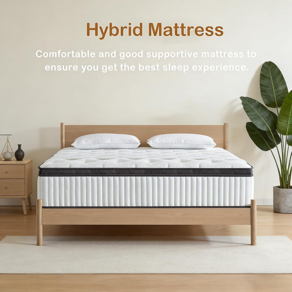 King Mattress, 14 Inch King Size Hybrid Mattresses with Memory Foam and Individual Pocket Spring for Motion