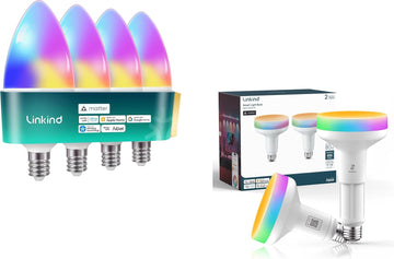 Matter Smart Bulbs E12 4 Pack & Matter BR30 Smart Light Bulbs with Retractable Design 2 Pack