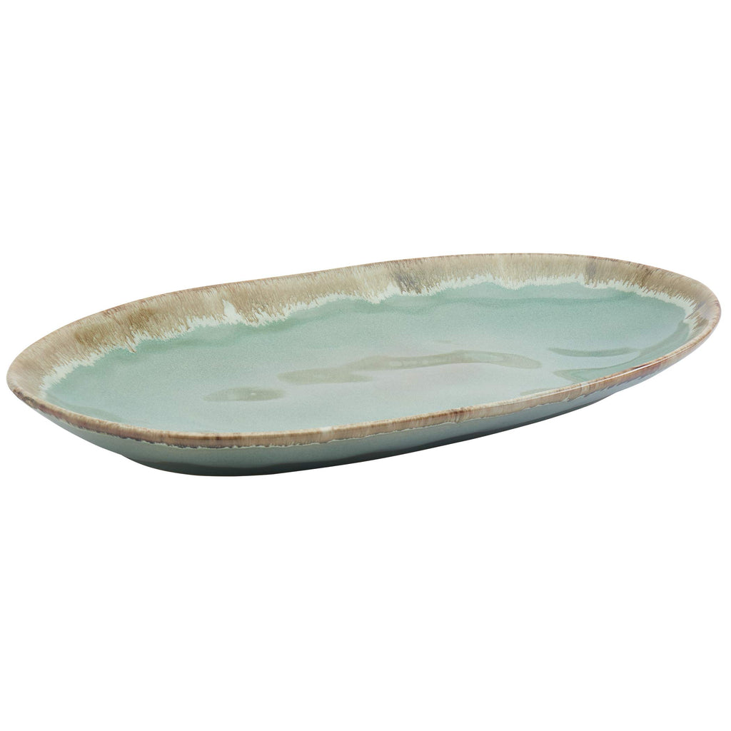 Gallery Tuscan Collection Reactive Glaze 3 Piece Oval Stoneware Serving Trays Platters Kitchen Serveware, Blue Teal