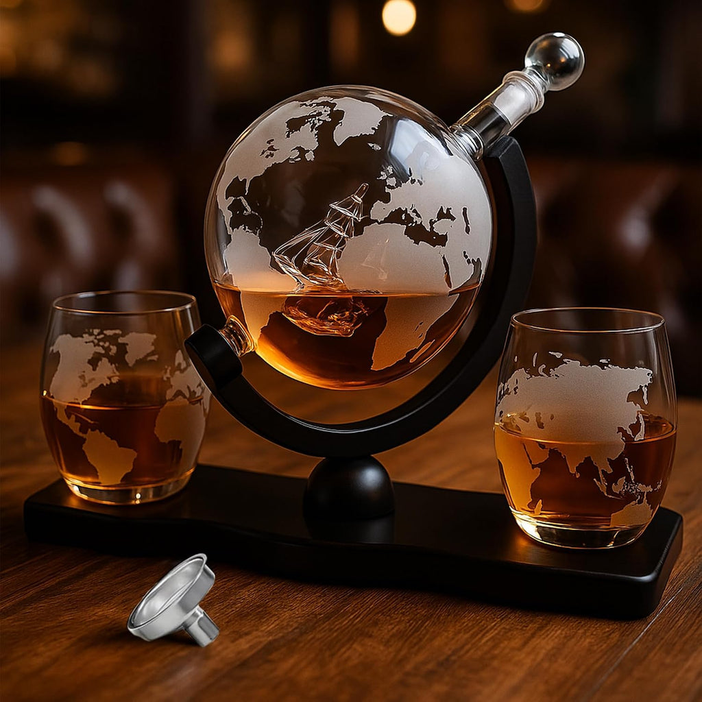 Gifts for Men Dad, Whiskey Decanter Globe Set with Ball & Glasses, Anniversary Birthday Gifts for Him Husband - Set of 2