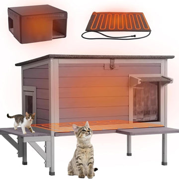 Heated Outdoor Cat House with Heating Pad, Insulated Liner