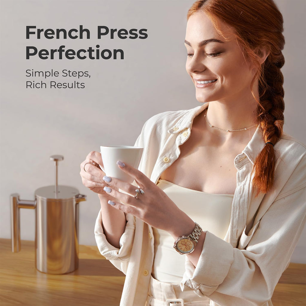 Living French Press Coffee Maker 34oz, Stainless Steel French Press Coffee, 4 Filter Heat Resistant Double Insulated
