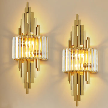 Gold Crystal Wall Sconces set of Two Mid-Century Modern Vanity Bathroom