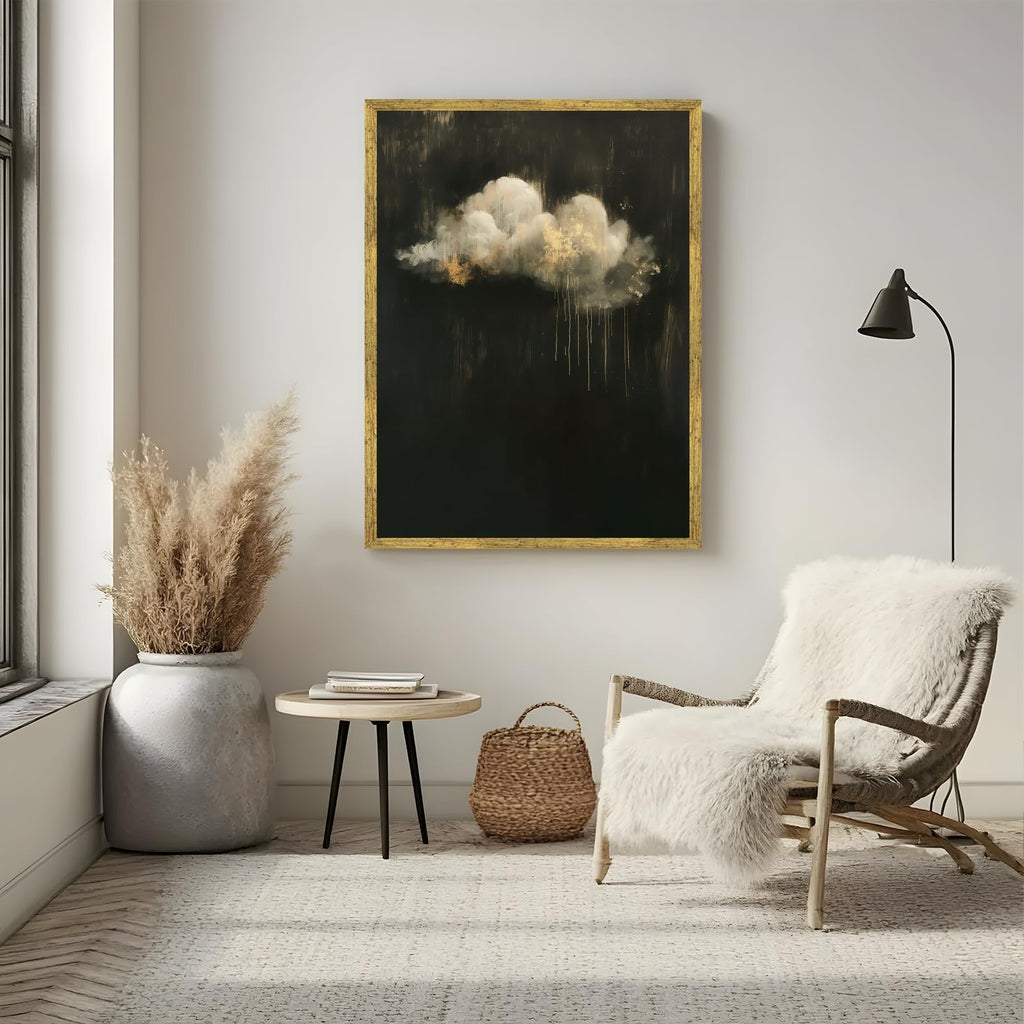 Gold Framed Abstract Cloud Wall Art Modern Darkness Moody Landscape Poster Minimalist Dark Academia Canvas Painting