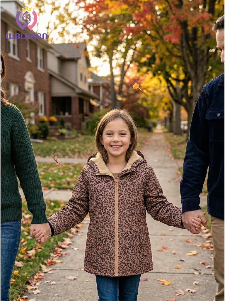 Girls Fleece Lined Hooded Jacket Long Sleeve Zip Up Coat