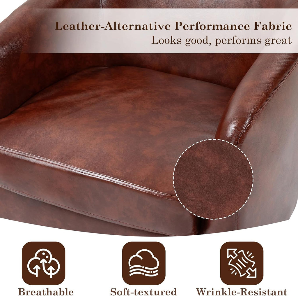 Faux Leather Swivel Accent Chair, Barrel Club Armchair, Red Brown