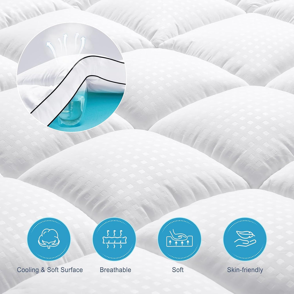King Size Dual Layer 4 Inch Memory Foam Mattress Topper, 2 Inch Gel Memory Foam and 2 Inch Cooling Pillow Top
