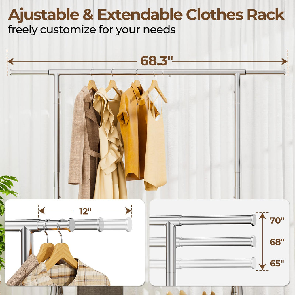 Heavy Duty Clothes Rack Load 450 LBS, Garment Rack, Standing Rolling Clothing Rack for Hanging Clothes with Sturdy