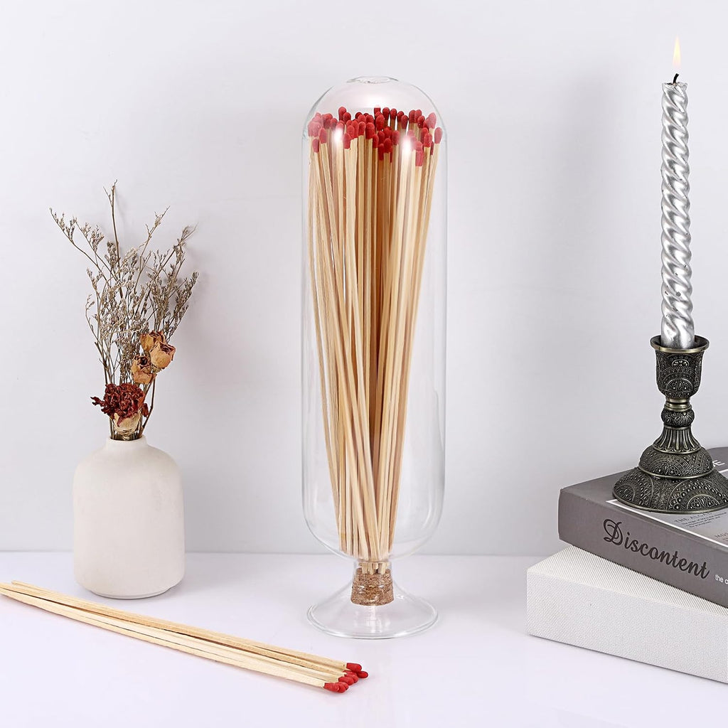11Inch Glass Match Cloche Decorative Glass Match Holder Jar with Cork