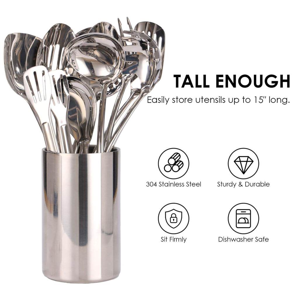 Double Wall Utensil Holder, 304 Stainless Steel Sleek Holder for Countertop