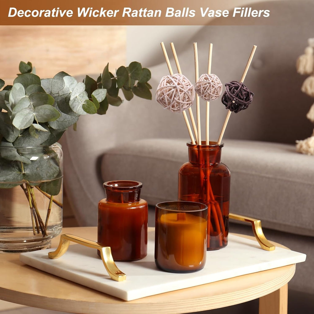 Wicker Rattan Balls, 2inch Wood Decorative Balls Vase Fillers for Centerpiece Bowl Orbs Fillers Tree Wedding - Set of 15