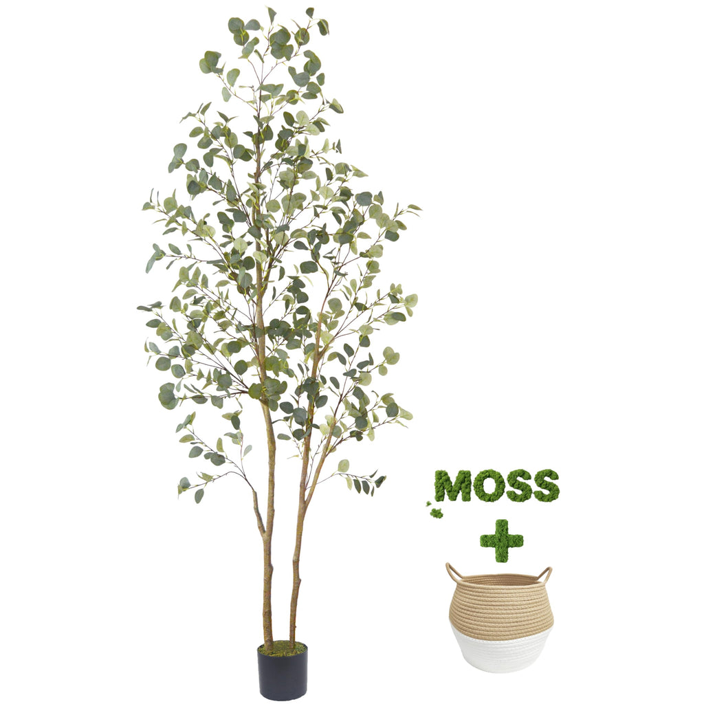 Artificial Eucalyptus Tree 8ft Fake Plant with Woven Basket