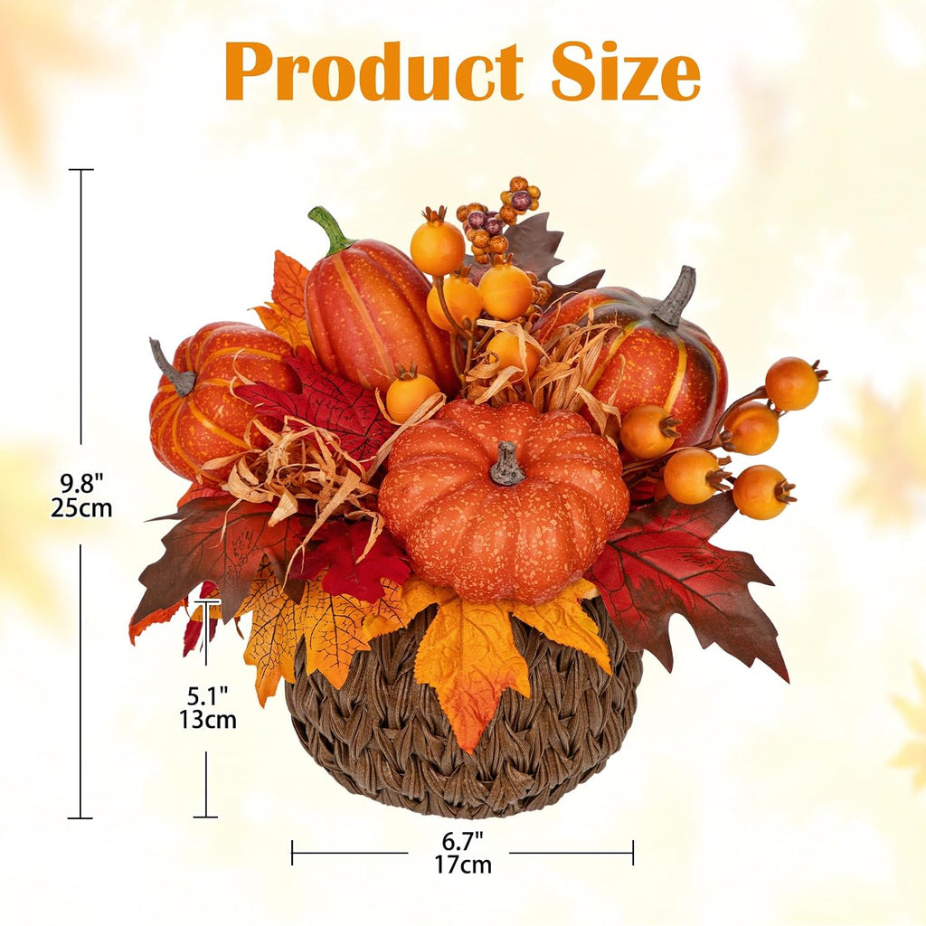 10" Artificial Pumpkin Fall Centerpiece with Woven Basket Centerpiece