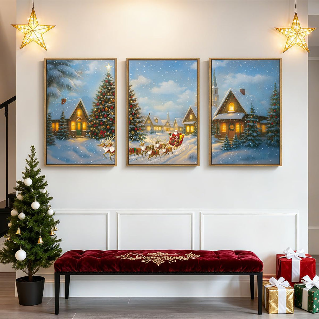 Christmas Wall Art Framed Santa Claus Wall Art Decor Santa Winter Wall Painting Bedroom Dining Room 16x24 Inches Set