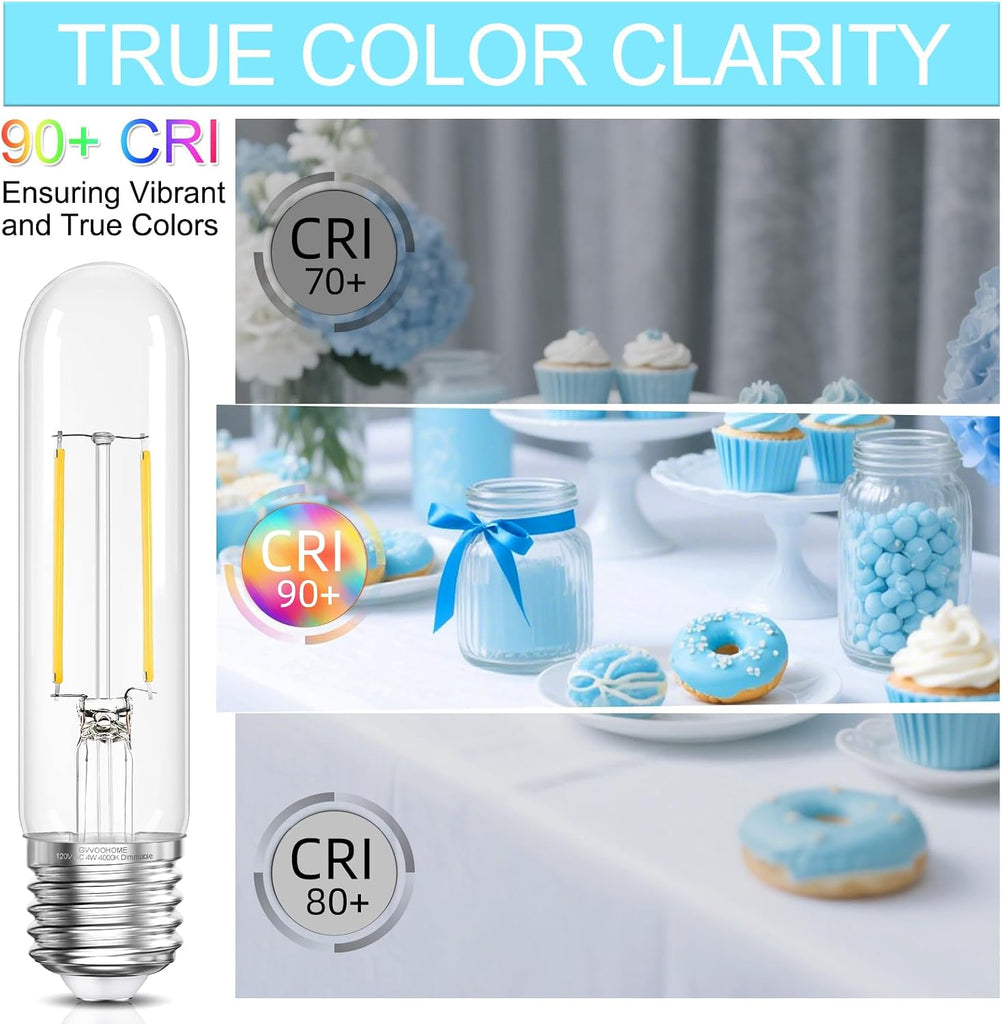 Tubular LED Edison Bulb 4000K Neutral White Dimmable, E26 LED Light Bulbs
