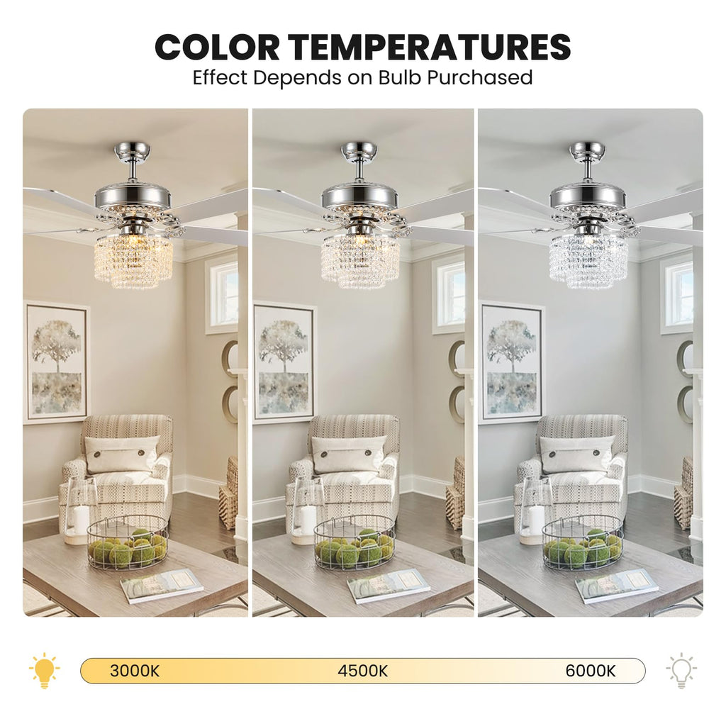 52 Inch Crystal Ceiling Fan with Light and Remote Control