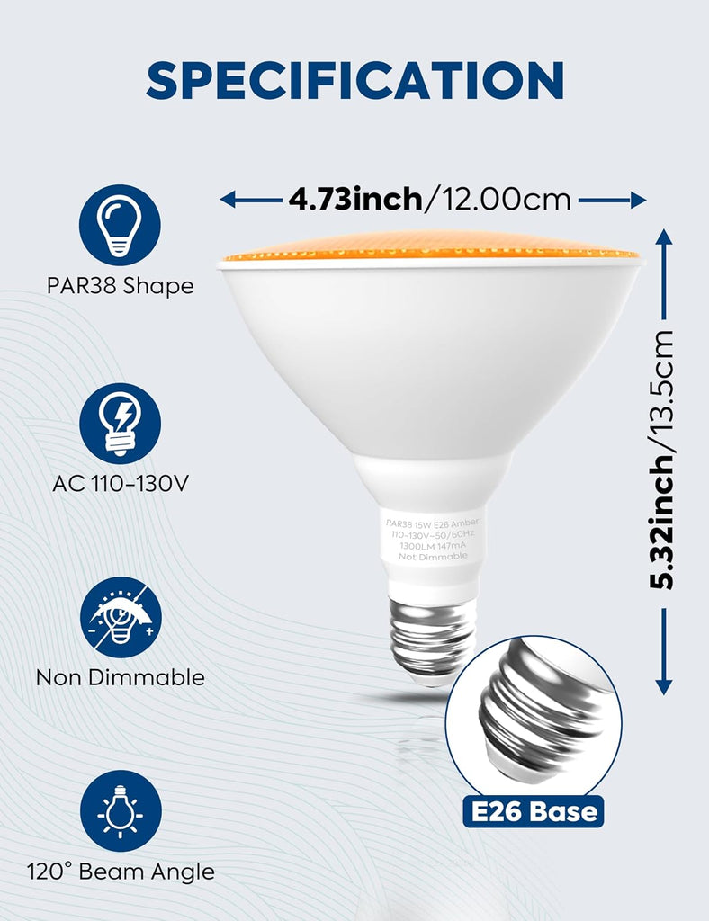 PAR38 LED Bug Lights for Outside, Amber Yellow 150W Equivalent