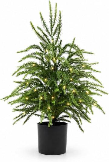 Nioclub 2FT Pre-Lit Artificial Norfolk Christmas Tree Realistic Potted Tree