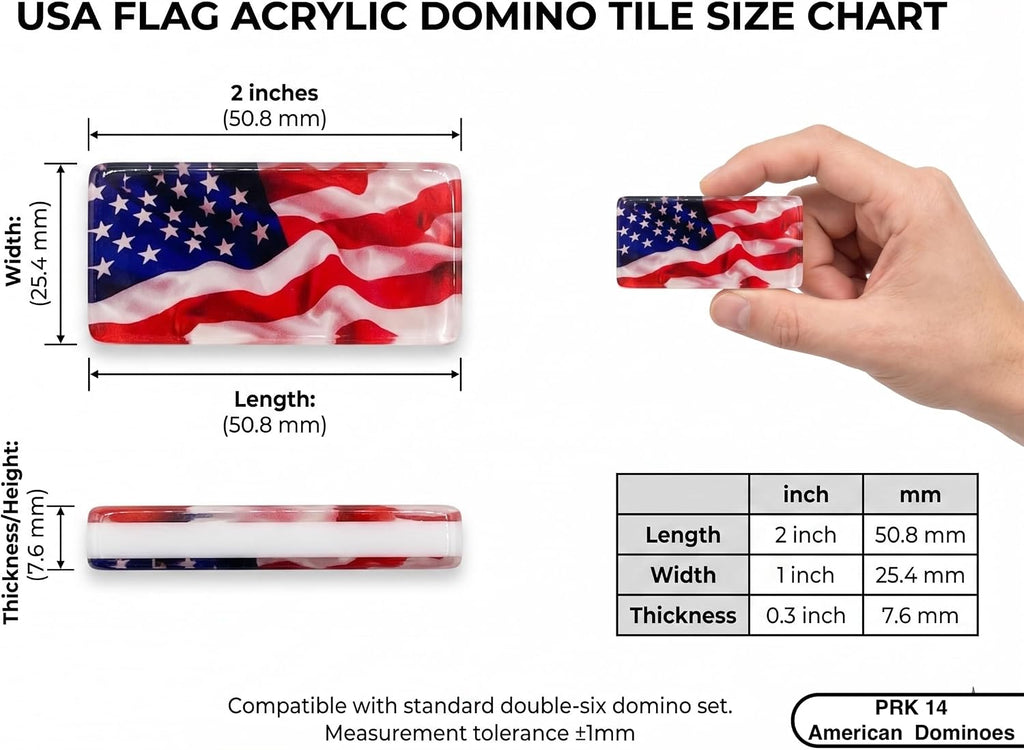 American flag Premium Edition USA Dominoes Set Deluxe - Double Six Domino Tiles with American Flag Design - Resin &