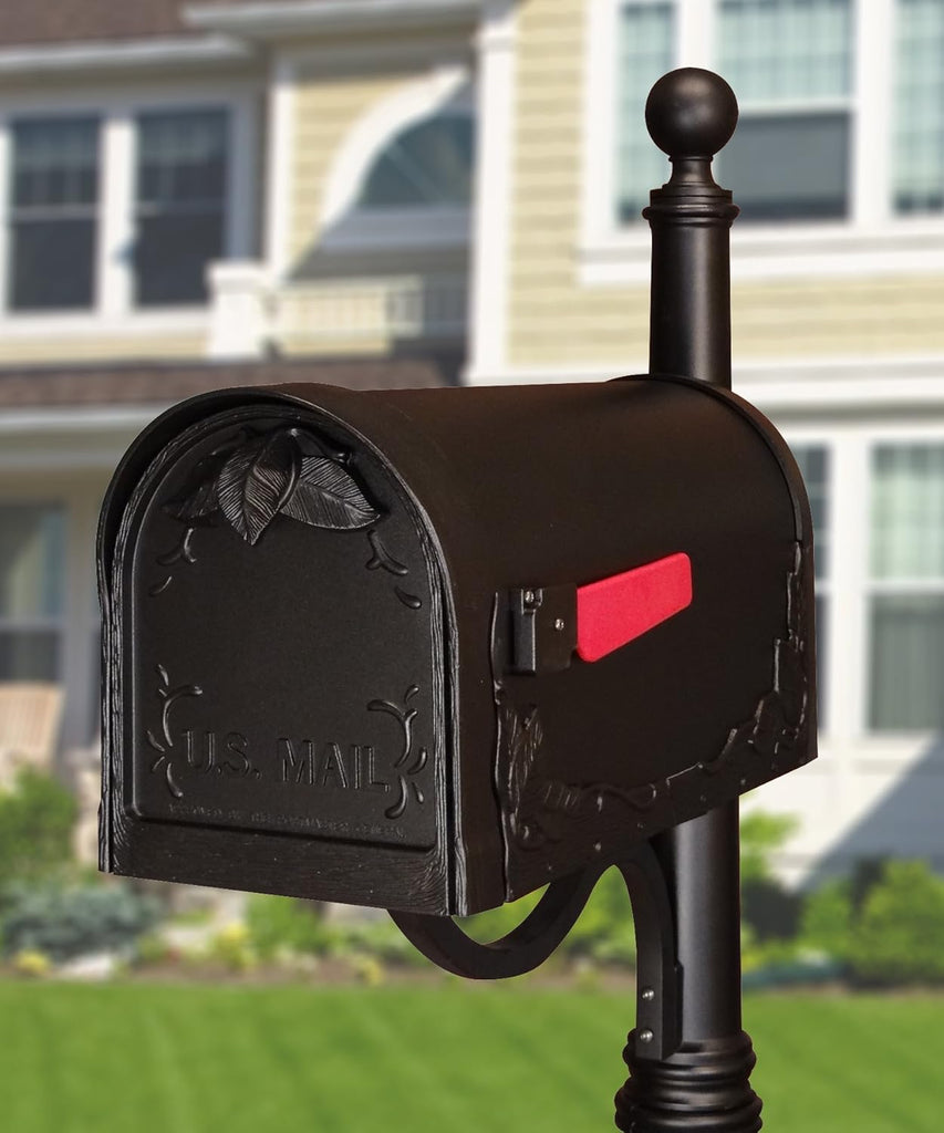 Floral Curbside Mailbox - Black Cast Aluminum Mailbox for Post Mount