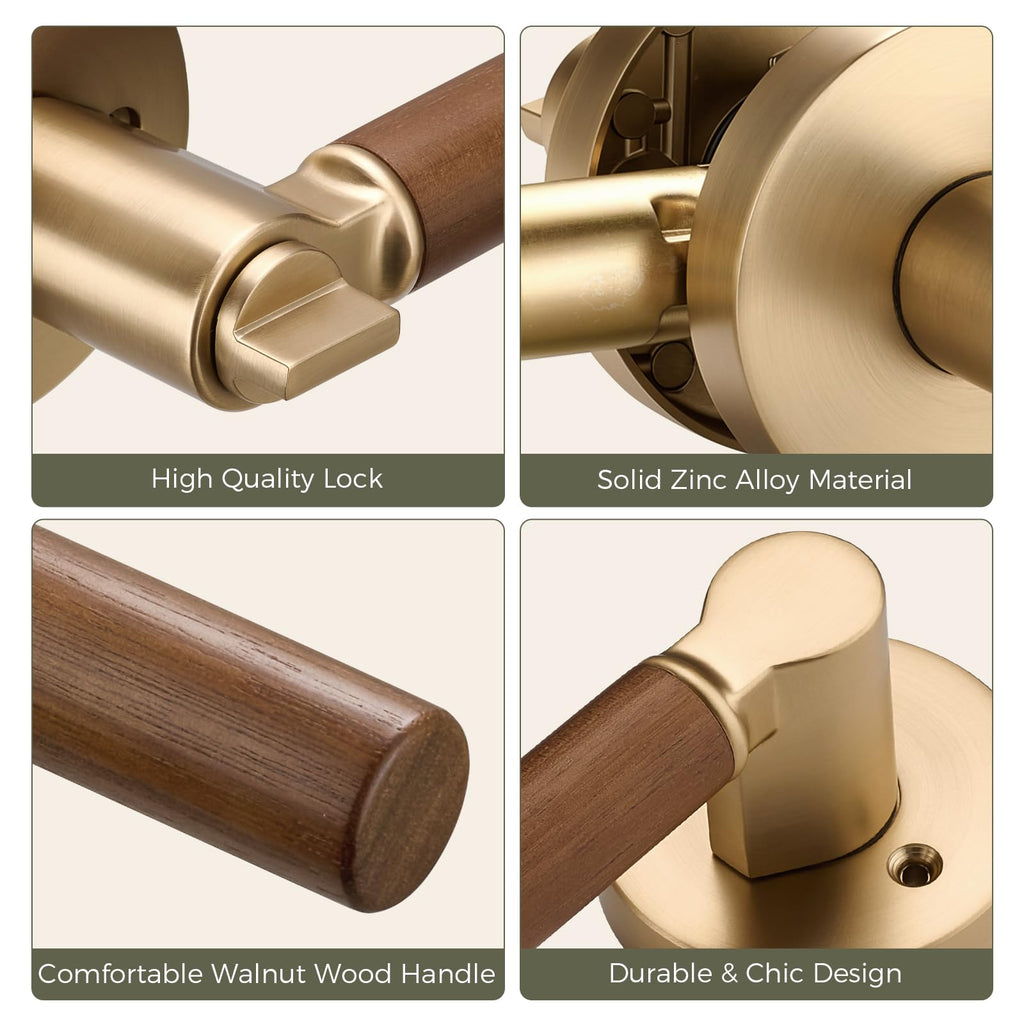 Walnut Wood Privacy Door Lever (1 Pack, Champagne Bronze)
