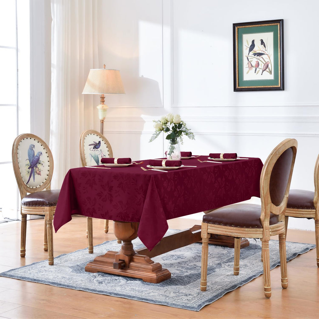 Jacquard Rectangle Tablecloth 60 x 120 Inch, Burgundy