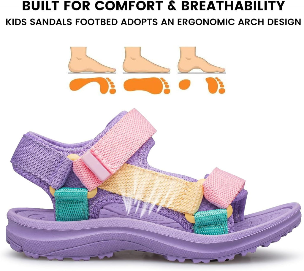 Boys Girls Sandals Adjustable Double Strap Open-Toe Athletic Lightweight Unisex Child Sandals Summer