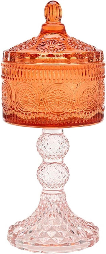 Crystal Raised Pedestal Apothecary Jar, 8" Tall, Amber