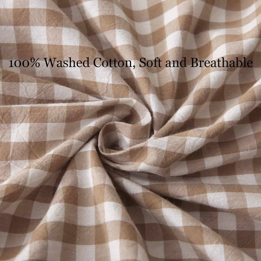 2 Pack Taupe/White Plaid Ruffle Throw Pillow Covers 24"x24"
