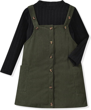 Toddler Little Girl Corduroy Button Down Overall Dress Set 2