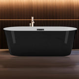 59 Inch Freestanding Bathtub, Acrylic, Deep Soaking Tub with Non-Slip Base, Modern Black Free Standing Tub for