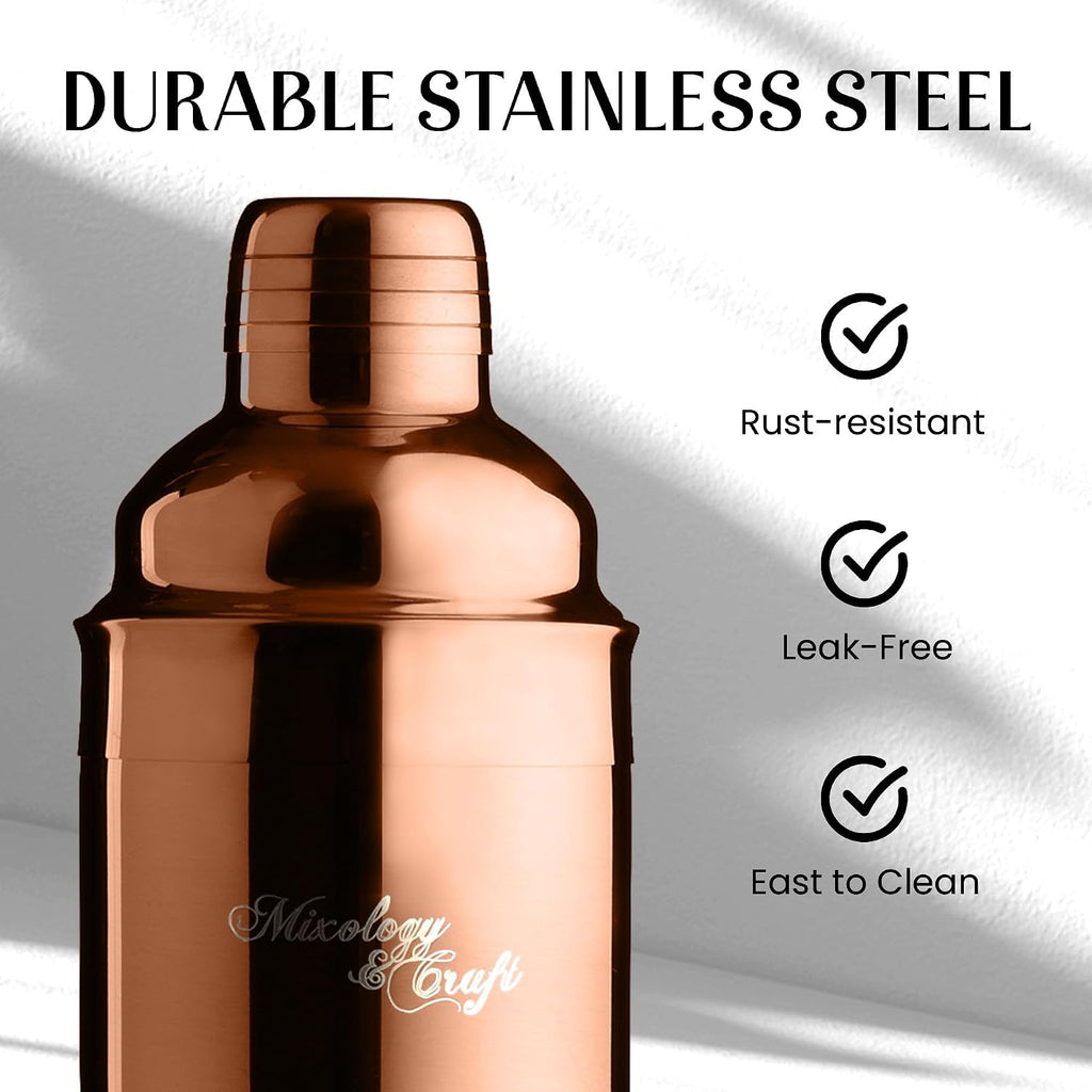 Rustic Cocktail Shaker Set - Includes Wood Stand, Complete Barware Kit with 24 Oz Shaker, Dual Jiggers, Pourers - Set of 11