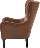 Modern Wingback Club Chair and Ottoman — Brown Suede