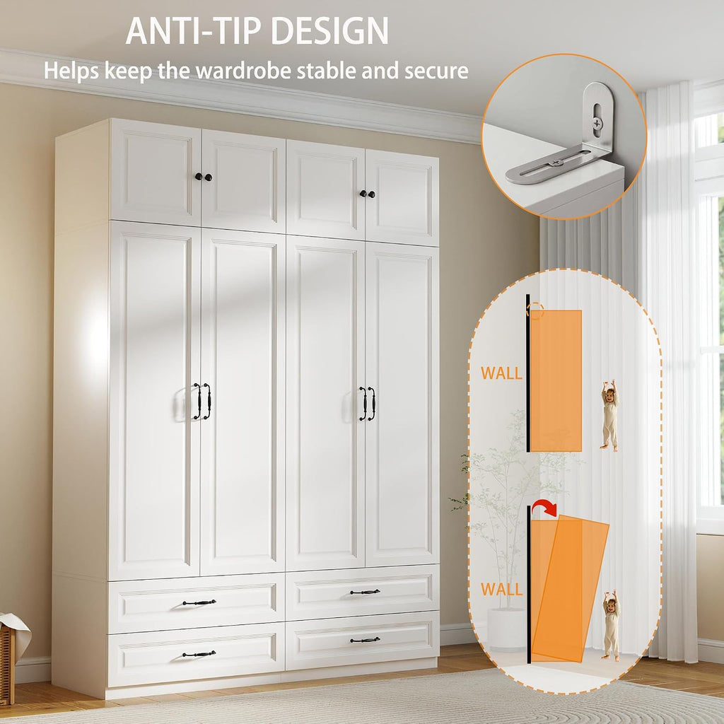 Armoire Wardrobe Closet with Drawers: 31.5" Large Wood Wardrobe Closet with 2 Doors and 2 Drawers, Modern Clothes