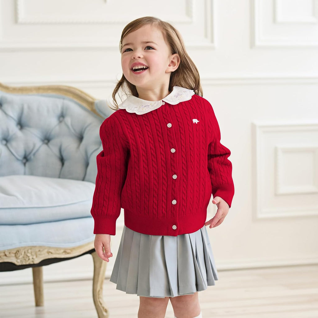 Toddler Girl Cardigan Sweater Cable Knit Cotton Button Up Jacket