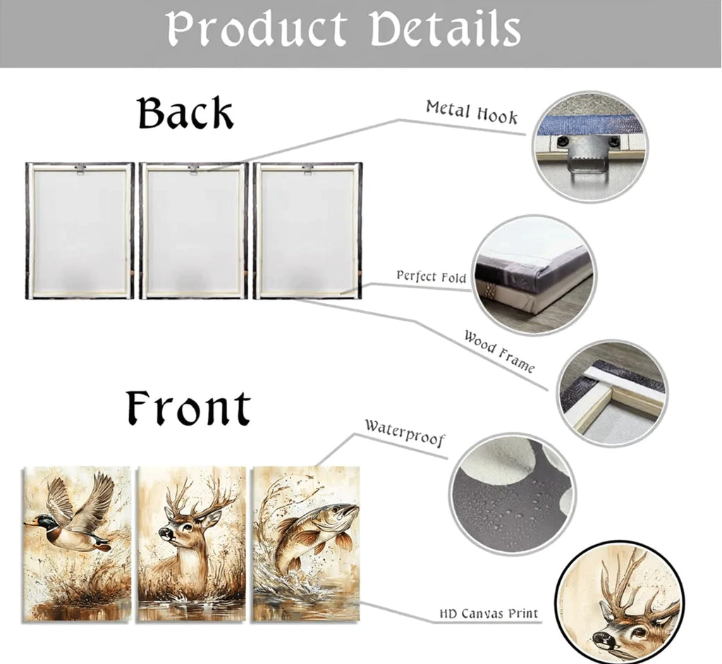 3Pcs Watercolor Outdoor Wildlife Wall Art Canvas Wrapped 12x16