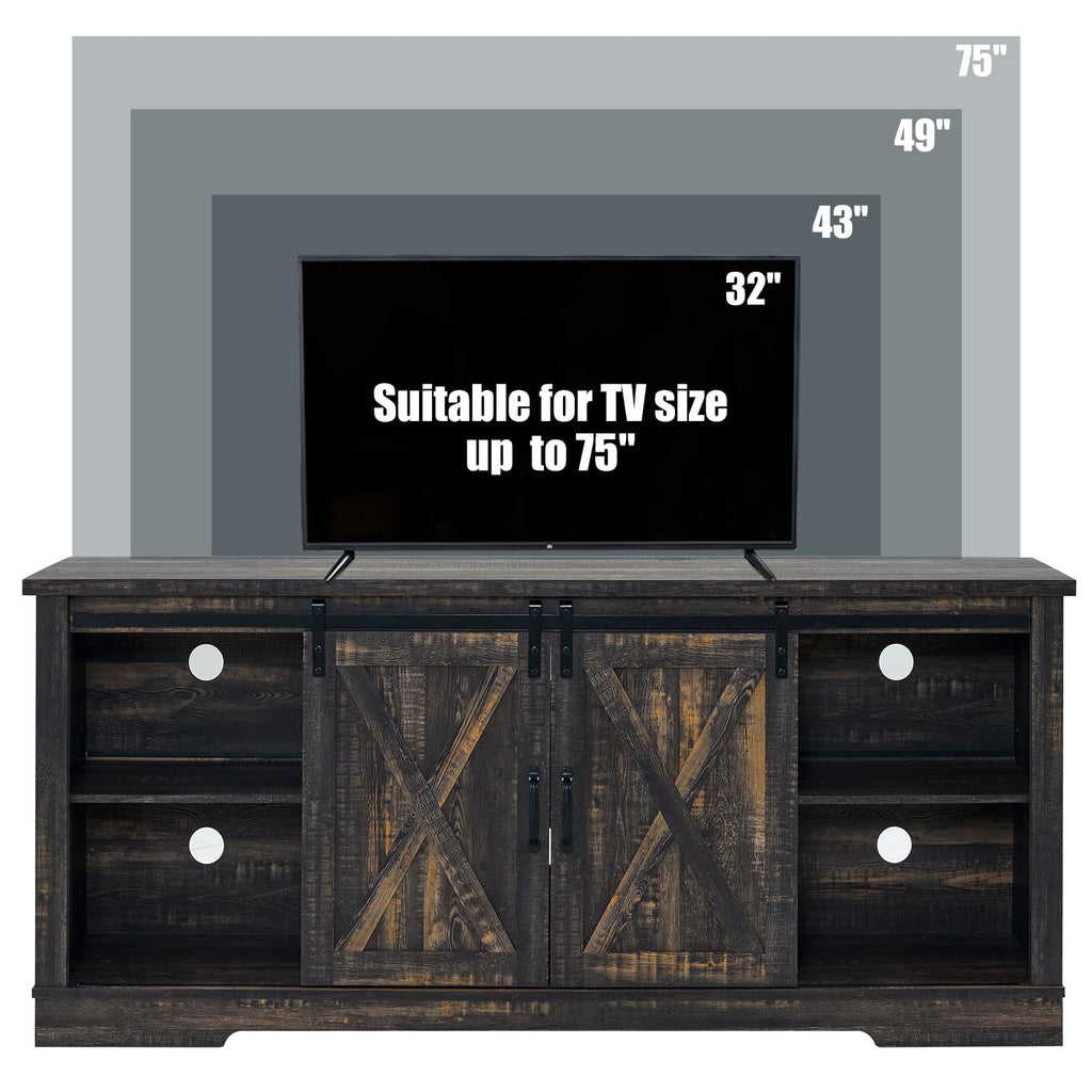 65" TV Stand, Entertainment Center, Black Oak