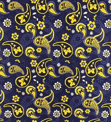 University of Michigan Cotton Fabric with Paisley Design-Michigan Wolverines Cotton Fabric