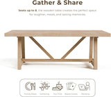 Wellen Farmhouse 84-Inch Rectangle Solid Wood Dining Table with Plank and Beam Base, Trestle Design, Seats Up to 8