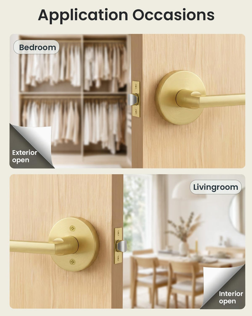 Brushed Gold Closet Door Handles Interior Passage Door Handle 6 Pack
