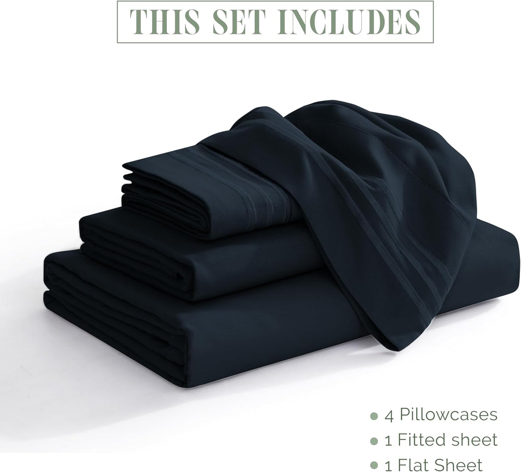1500 Premier Hotel Quality 4-Piece Bed Sheet Sets, Deep Pockets - Luxurious Wrinkle Free & Fade Resistant, King, Black