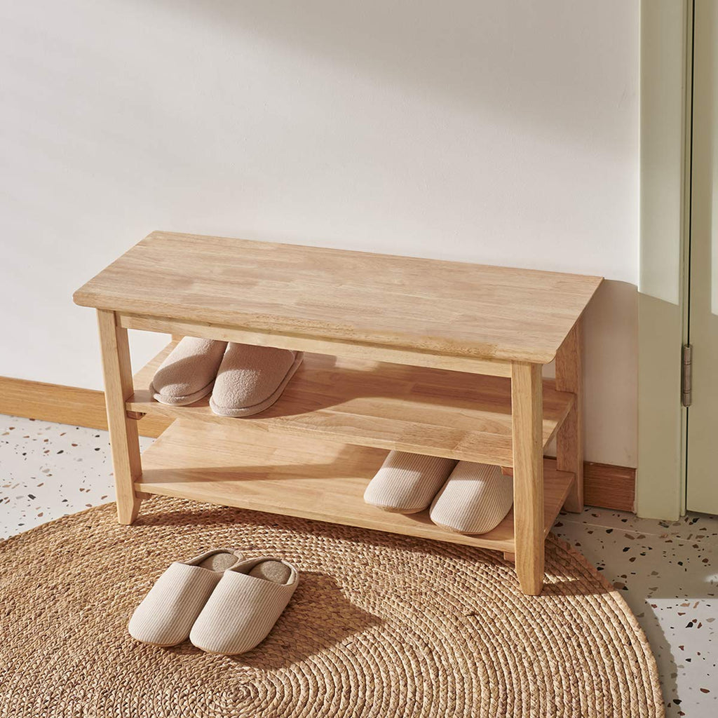 Shoe Rack Bench Wooden Storage Bench Entryway Bench, Natural, 31.5"