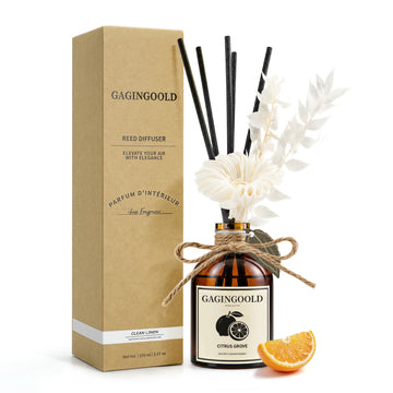 Reed Diffuser Set, Citrus Grove Scent Diffuser with 10 Sticks & Decorative Flower, Long Lasting Diffusers Fragrance
