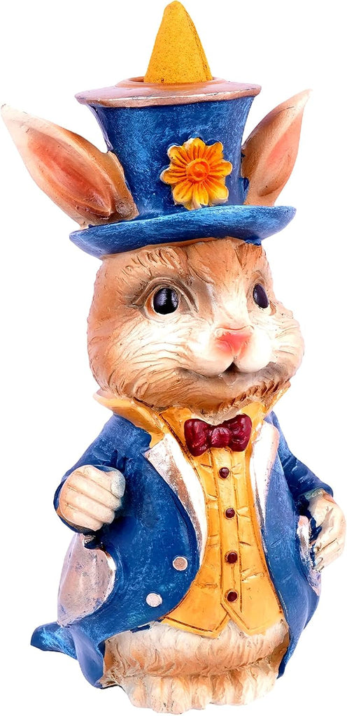 Alice in Wonderland Rabbit Backflow Incense Burner | 6.25 x 2.5 Inches | Hand-Painted Cold Cast Resin Decorative