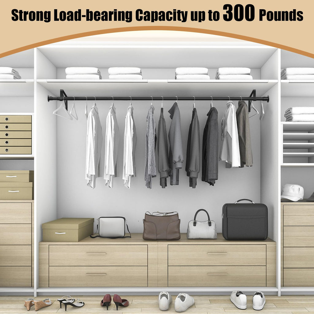 Closet Rod, 16 to 75 Inch Heavy Duty Adjustable Clothes Rod for Hanging Clothes and Heavy Duty Clothes Rod Bracket