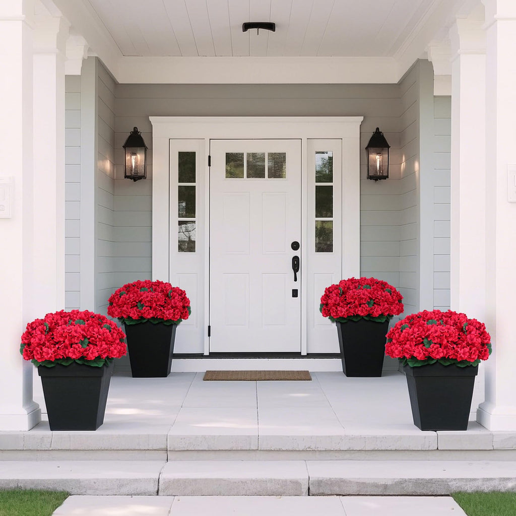 2 Sets Artificial Geraniums Topiary Ball Trees for Front Porch Decor(Red)