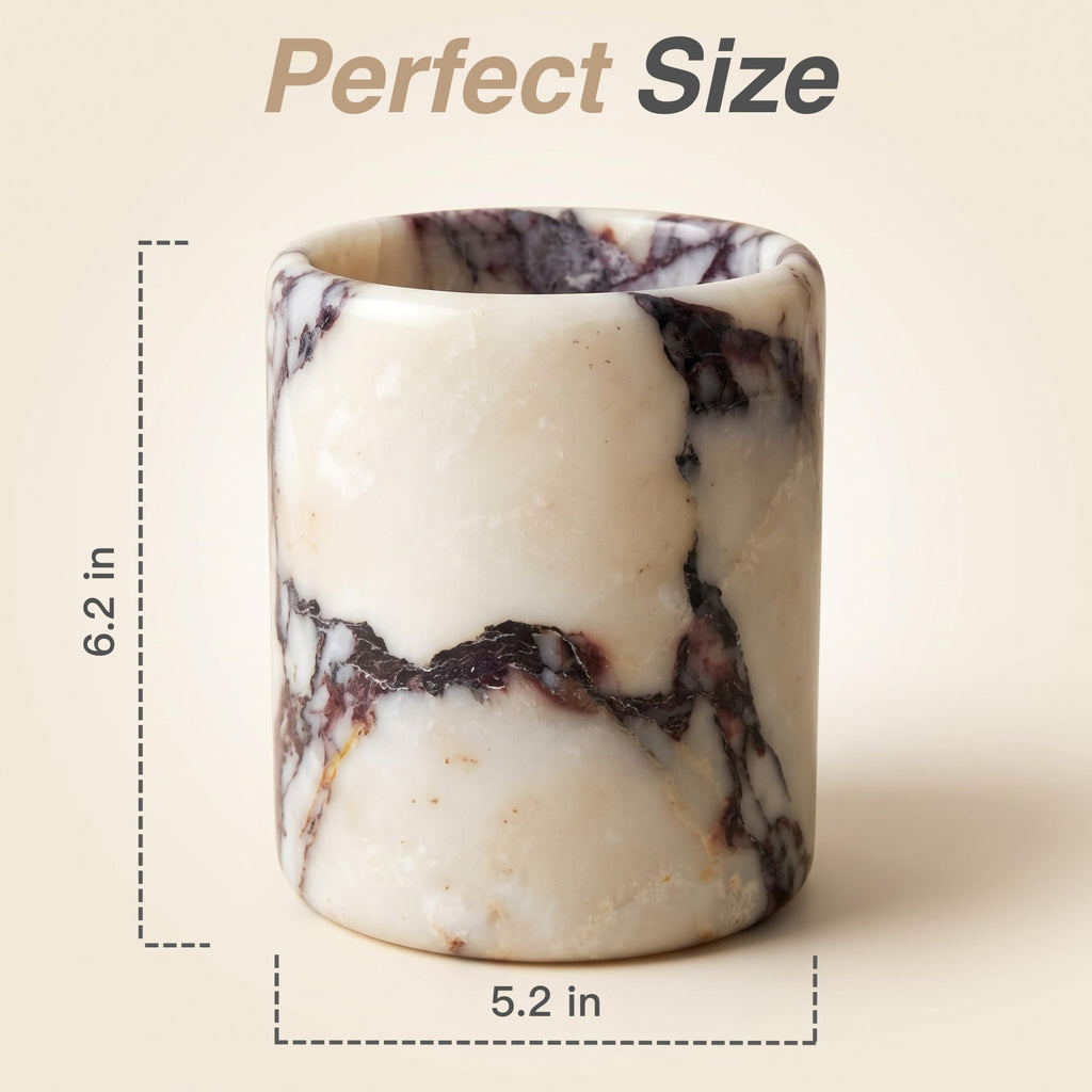 Calacatta Viola Marble Utensil Holder, Heavy Natural Stone Crock