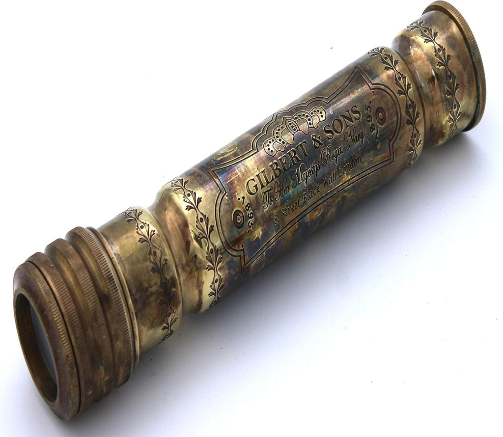 Handmade Brass Kaleidoscope with Leather Case, Vintage Antique Finish Nautical Kaleidoscope, 3D Mirror Lens Optical